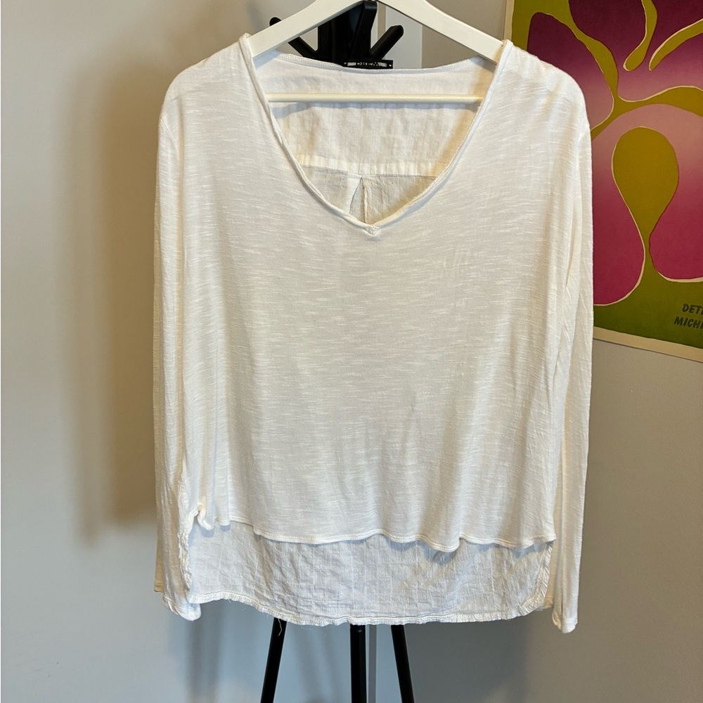 DREW Long Sleeve V-Neck Top | S | White
